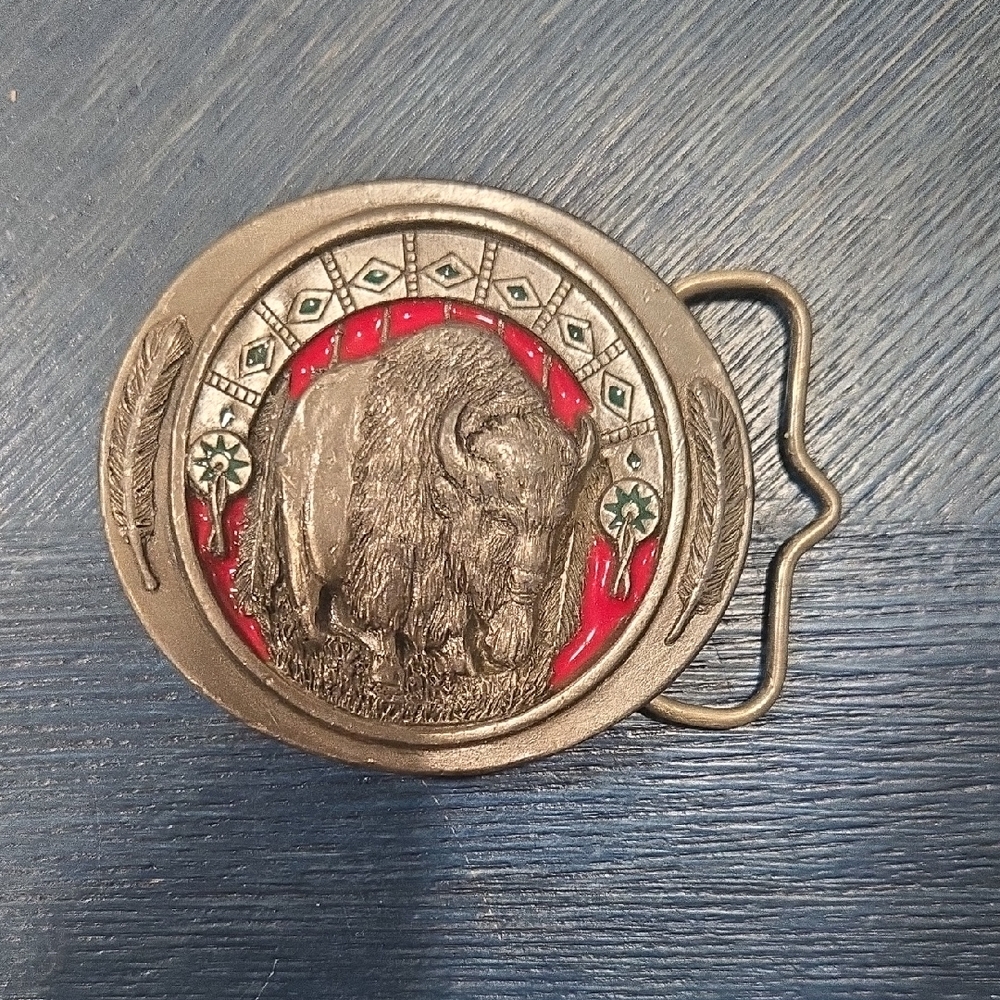 Buffalo Belt Buckle with Red Accents